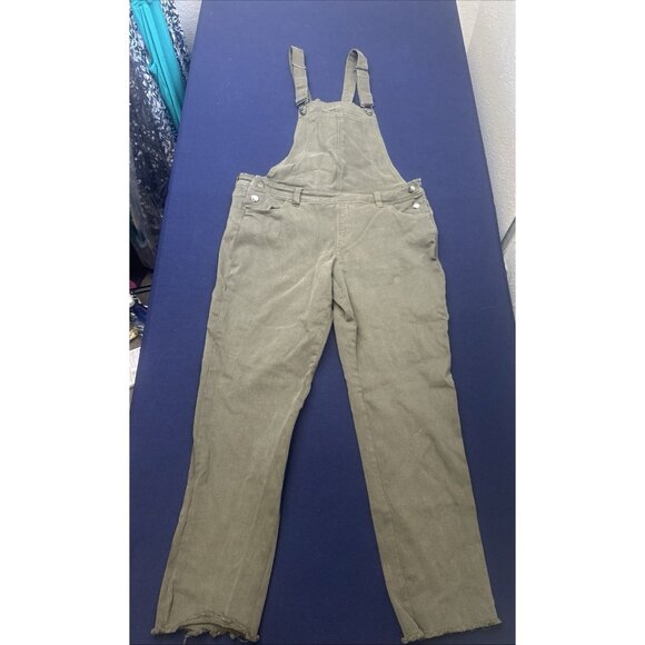 Overall Capri Raw edge Olive Green Suspender style back distressed L Olivaceous - Picture 3 of 10